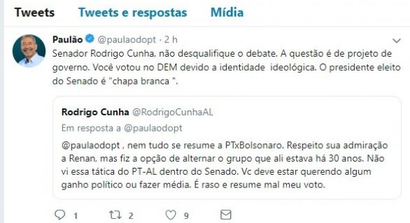 No Twitter, Cunha e Paulão trocam farpas sobre votação do Senado