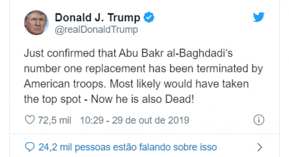 Trump anuncia a morte do suposto sucessor de al-Baghdadi no Daesh