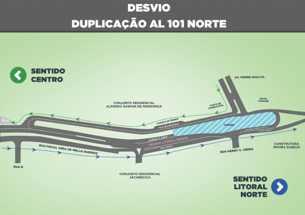 Avanço das obras de duplicação da AL-101 Norte desvia trânsito em Jacarecica