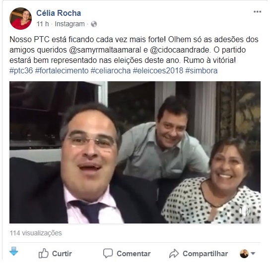 Célia Rocha anuncia filiação de Cidoca e Samir Malta ao PTC