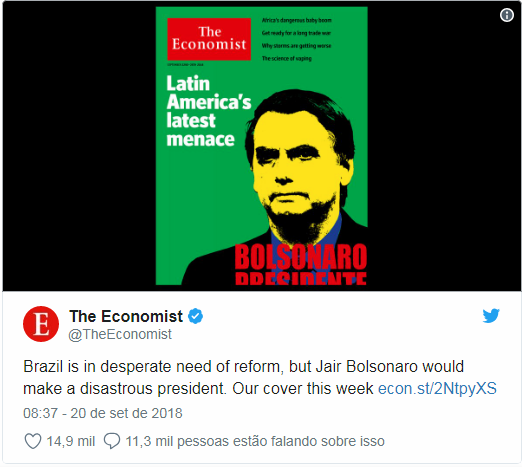 Bolsonaro vira capa da Economist: “A última ameaça da América Latina”