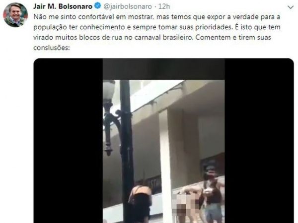 Bolsonaro publica vídeo obsceno para criticar o carnaval